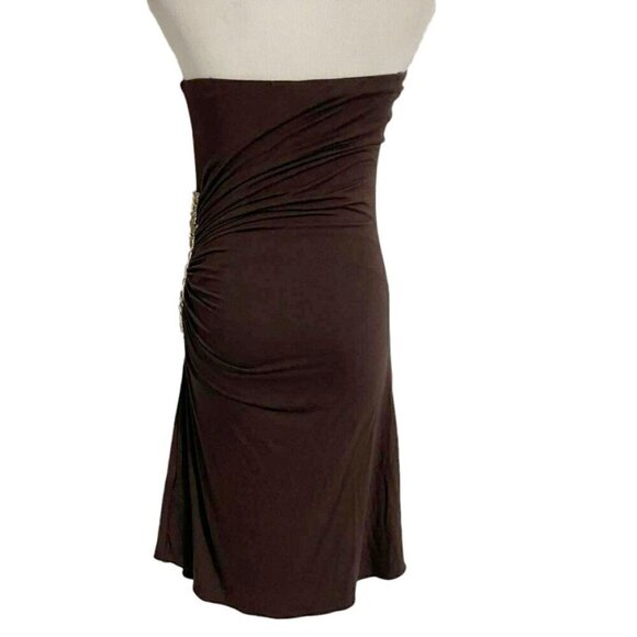 Sky Size Large Halter Brown Dress Embellished Ruched - Picture 5 of 7